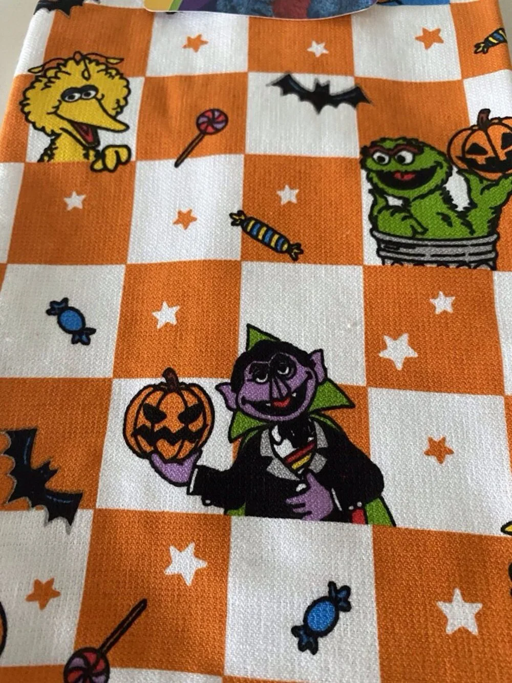 2 Pack Sesame Street Halloween Kitchen Dish Towels Cookie Big Bird, Oscar Count